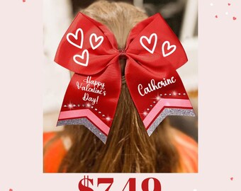 Valentine's Cheer Bow Red Pink White Silver Hearts