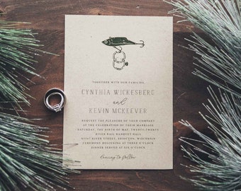 Digital Download - Rustic Fishing Themed Wedding Invitation with Fishing Lure & Wedding Rings