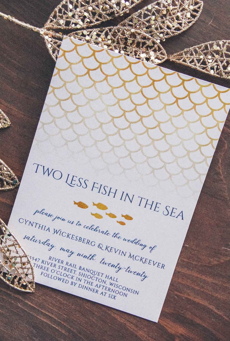 Two Less Fish In the Sea Fishing Themed Wedding Invitation
