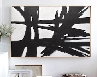 Black White Abstract Expressionism Painting Original Modern XL Wall Art On Canvas Handmade Artwork Frames Available