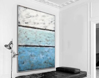 Abstract Landscape Painting Acrylic Modern Art Painting on canvas textured abstract blue white xl vertical artwork design wall art