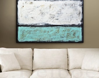 Large original blue abstract modern textured painting blue white landscape acrylic painting L.Beiboer
