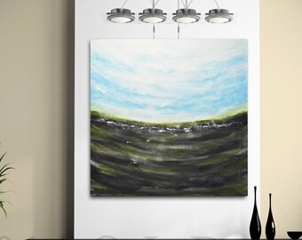 Large Abstract Seascape Painting: Blue Green Modern Art (36x36)