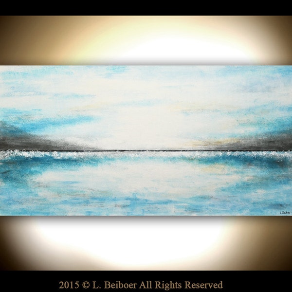 Pintura de paisajes arte grande 24 x 48 moderno abstracto blanco azul abstracto peinture minimalista crudo abstracto acrílico pintura