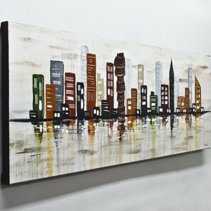 Large abstract city painting 20 x 60 original modern urban painting skyline art palette knife abstract oil painting immagine 2