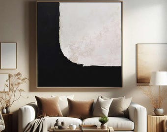 Textured Beige & Black Square Painting: Modern Abstract Wall Art