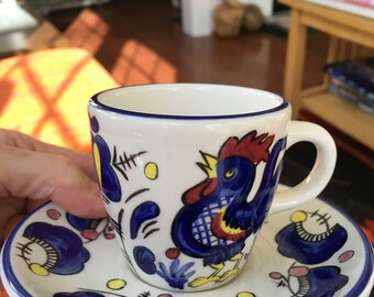 Olive Garden Buffalo China Rooster Demitasse Small Coffee Cup Saucers MINT