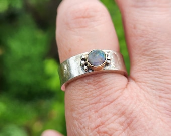 Australian opal, Sterling silver and gold ring