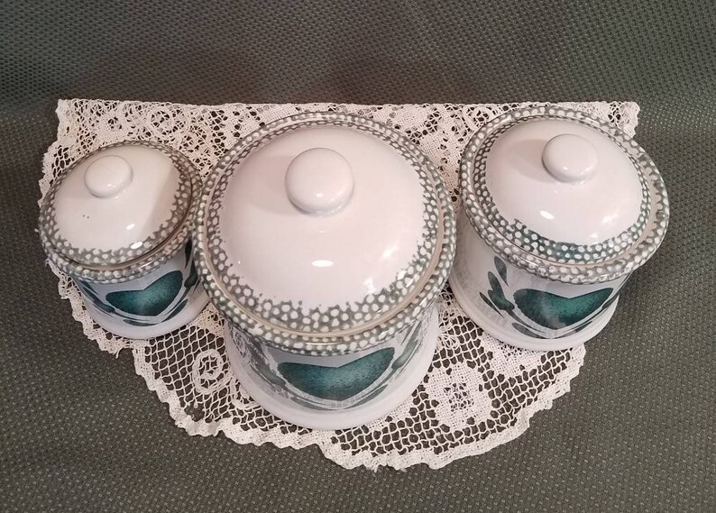 Green Heart Canister Set Vintage Ceramic Canisters Retro Etsy