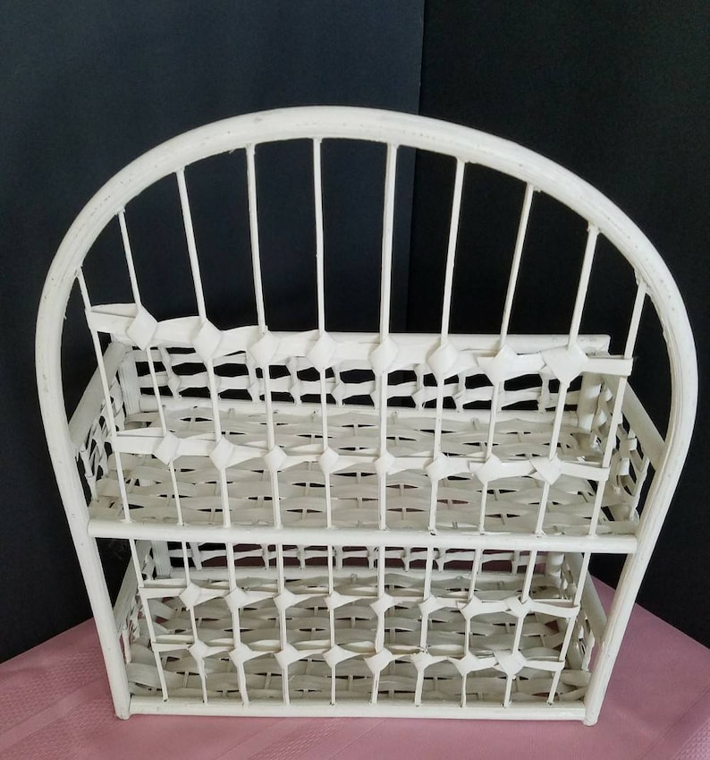 White Wicker shelf Upcycled Wicker Curio Wicker Bathroom Etsy