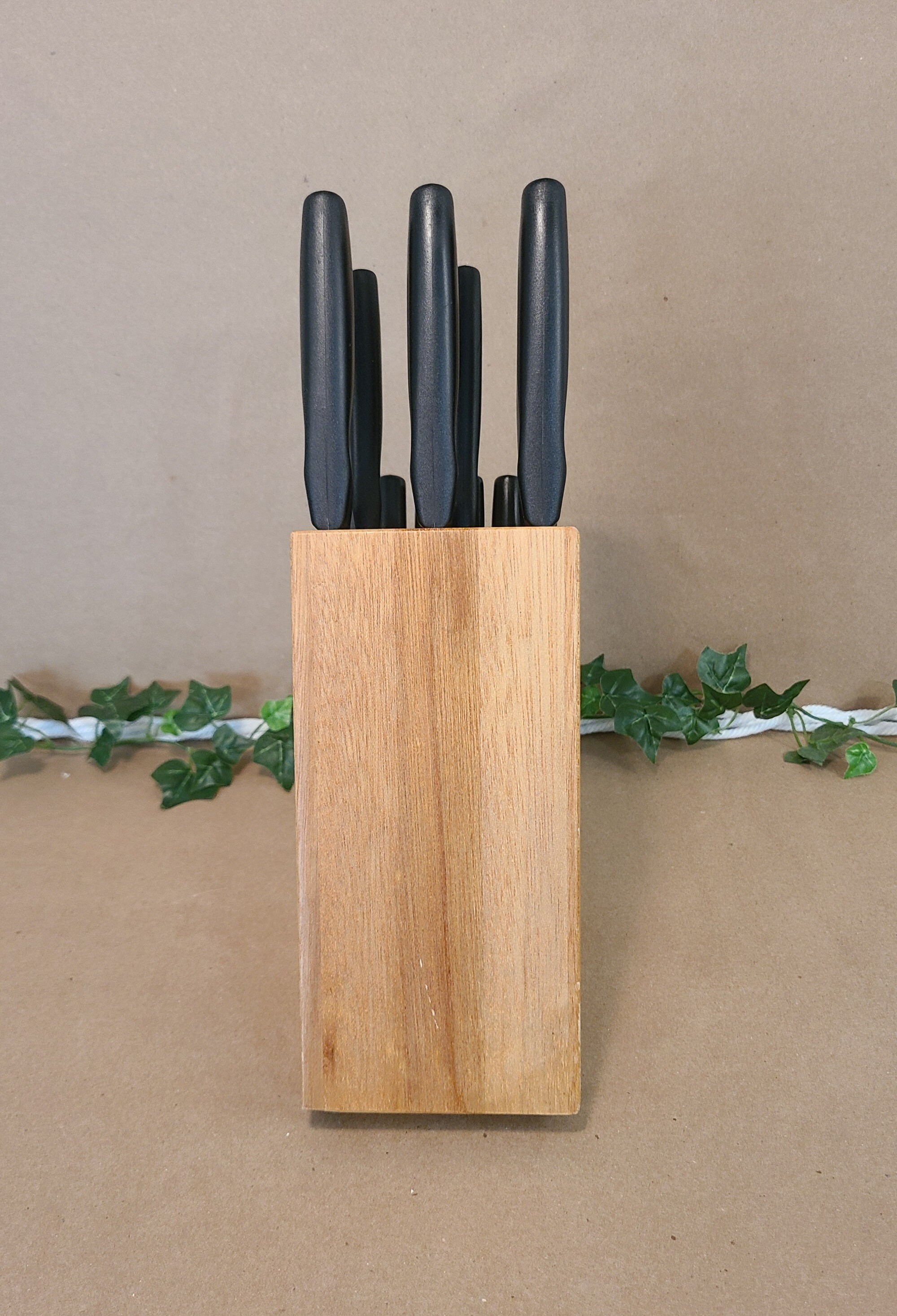 Vintage Wooden Knife Block Set Serrated Kitchen Knives Etsy