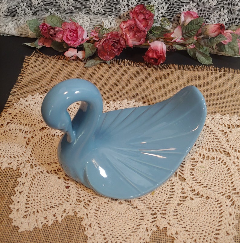 Vintage Swan Towel Holder Blue Ceramic Swan Blue Bathroom Etsy