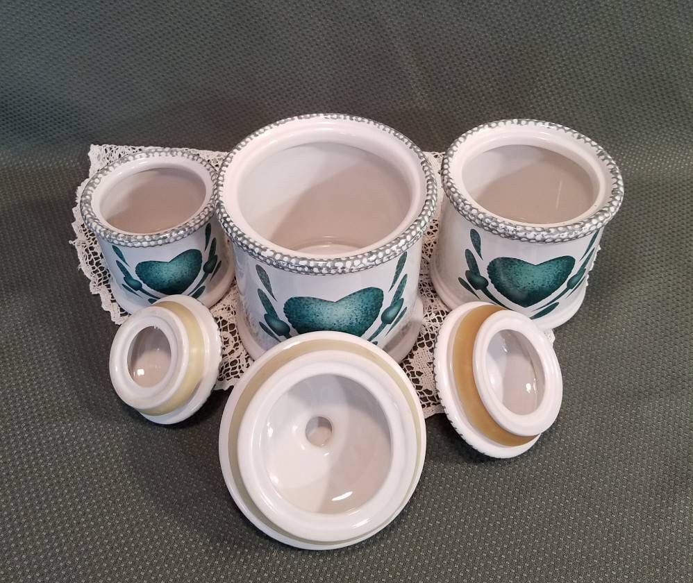 Green Heart Canister Set Vintage Ceramic Canisters Retro Etsy