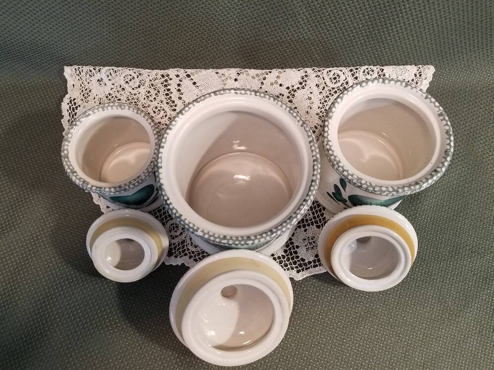 Green Heart Canister Set Vintage Ceramic Canisters Retro Etsy