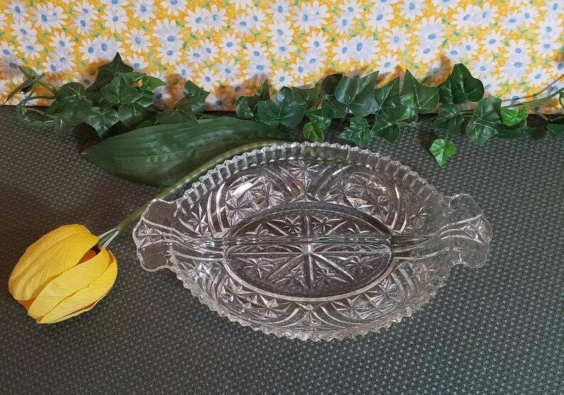 Vintage Divided Relish Dish Clear Cut Glass Dish Small Oval Etsy
