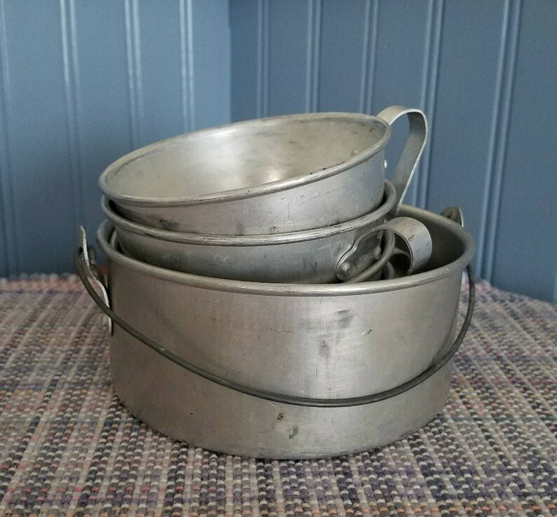 Vintage Tin Cups Tinware Cup Set Camping Gear Metal Etsy