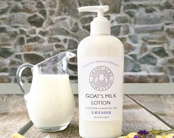 Handmade 8 oz Goat Milk Lotion w/Pump- Large scented lotion, Unscented goats milk lotion, Lavender lotion, Body lotion Hand cream Face cream