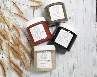 Goat Milk Facial Scrub | Handmade Natural Clay & Sugar Exfoliant | Lavender Tea Tree, Patchouli Frankincense, Ylang Ylang, Unscented