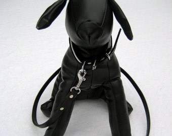 Small Dog Black and White Leather Collar & Leash Gift Set Dressage Dog