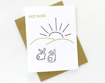 Nice Buns Love Card / Letterpress Anniversary Card / Hand Printed Funny Valentine's Card