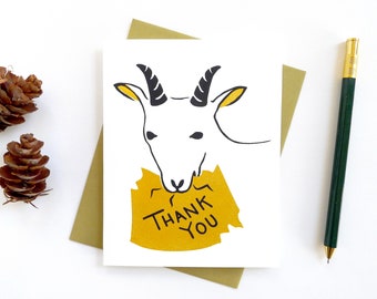 Goat Thank You Card / Gold Thank You Greeting Card / Hand Printed Stationery