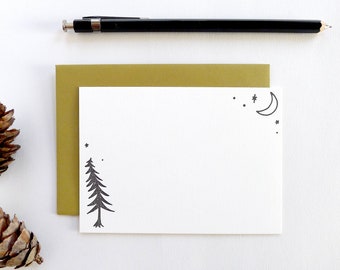 Forest Notecard Set / Moon Letterpress Stationery Set / Thank You Notes