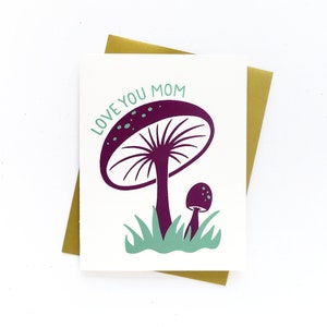 Mom Mushroom Card / Mother's Day Card / Hand printed card image 1