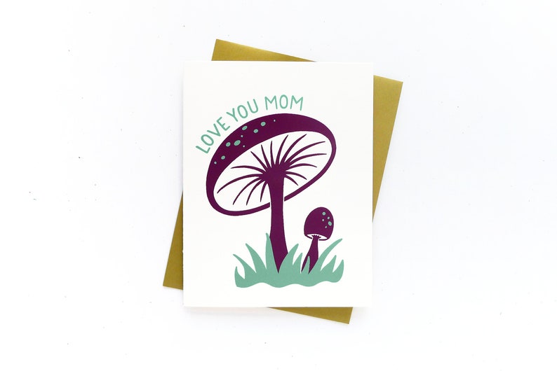 Mom Mushroom Card / Mother's Day Card / Hand printed card image 1