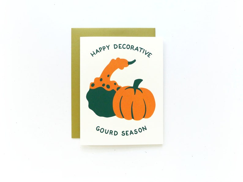 Decorative Gourd Card / Fall Thanksgiving Greeting Card / Hand Printed Card image 2
