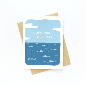 Ocean Love Card / Nautical Anniversary Card / Hand Printed Card image 1
