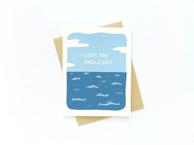 Ocean Love Card / Nautical Anniversary Card / Hand Printed Card image 1