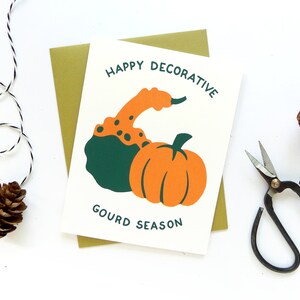 Decorative Gourd Card / Fall Thanksgiving Greeting Card / Hand Printed Card image 1