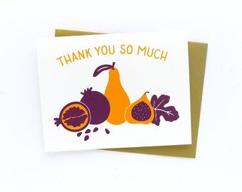 Thank You Fruit Card Set / Harvest Bounty Thank You Greeting Card Box / Hand Printed Stationery