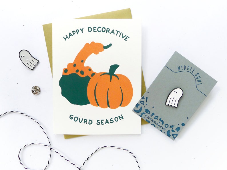 Decorative Gourd Card / Fall Thanksgiving Greeting Card / Hand Printed Card image 3