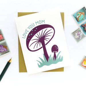 Mom Mushroom Card / Mother's Day Card / Hand printed card image 2