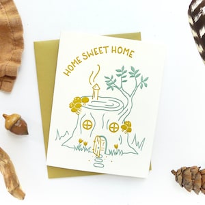 Gnome Home House Warming Card / New House Greeting Card / Hand Printed Card image 2