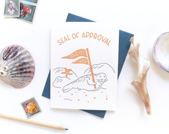 Seal of Approval Congratulations Card / Encouragement Greeting Card / Hand Printed Card