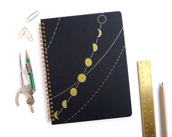 Moon Phase Coil Notebook / Coil Bound Notepad / Lined or Blank Spiral Journal