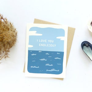 Ocean Love Card / Nautical Anniversary Card / Hand Printed Card image 2