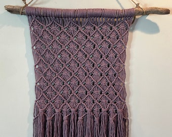 Macramae Purple Wall Hanging Diamond Pattern Boho Decor Office Decor Handcrafted Fiber Art