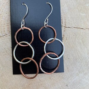 Sterling Silver and Copper Dangle Earrings Mixed Metal Hoops Statement Earrings Handcrafted