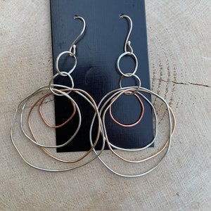 Artisan Hoop Earrings Mixed Metals Copper Sterling Silver Bronze Statement Earrings Handcrafted