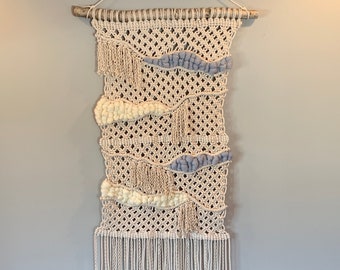 Macrame Wall Hanging Gray Cream Textile Fiber Art Wall Decor