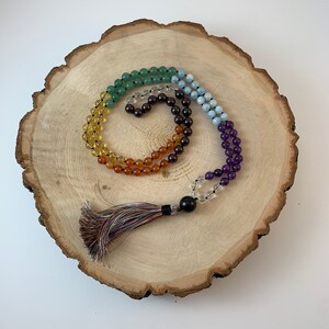 Mala Beads Chakra Healing Yoga Meditation Amethyst Aquamarine, Aventurine Citrine Carnelian Necklace