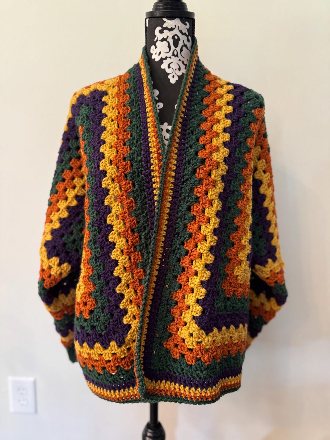 Handmade Hexagon Crochet Cardigan: Granny Stitch Fall Colors, Boho