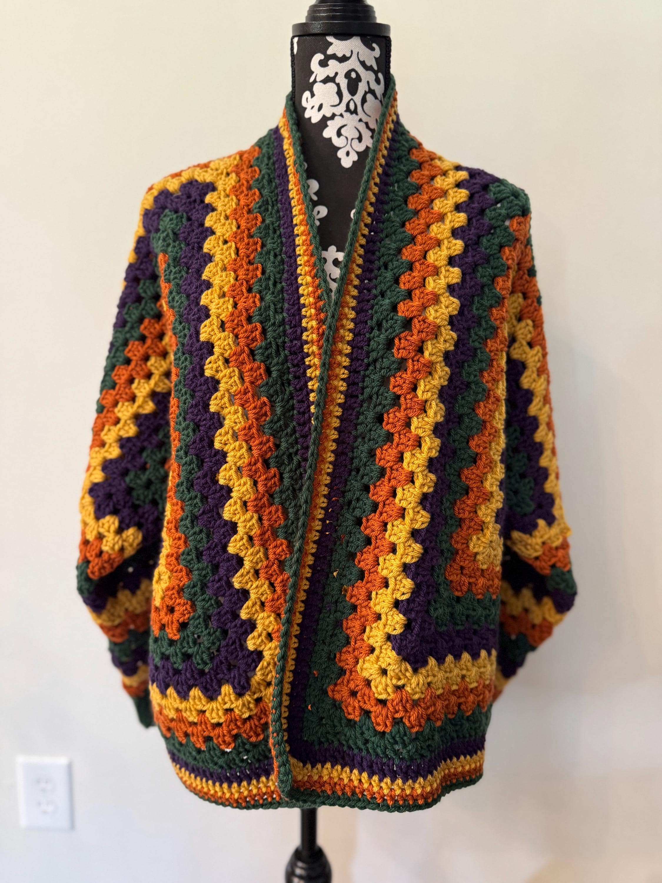 Handmade Hexagon Crochet Cardigan: Granny Stitch Fall Colors, Boho