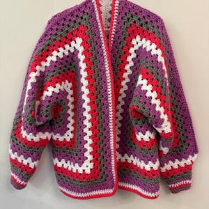 Handmade Hexagon Crochet Granny Stitch Cardigan: Colorful Boho Style