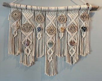 Crystal Chakra Macrame Wall Hanging with Chakra Symbols