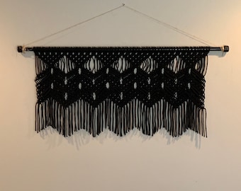Black Macrame Wall Hanging, Geometric Boho Industrial Decor