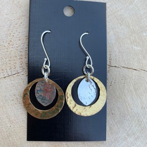 Sterling Silver and Bronze Dangle Earrings Mixed Metals Sterling Silver Bronze Statement Earrings Handcrafted